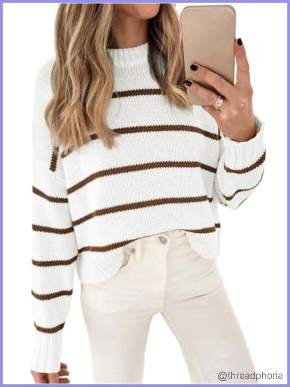 Striped Cotton Crew Neck Pullover Sweater Long Sleeve